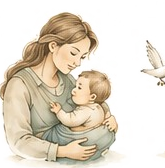 Illustration à l’aquarelle d’une mère tenant son bébé